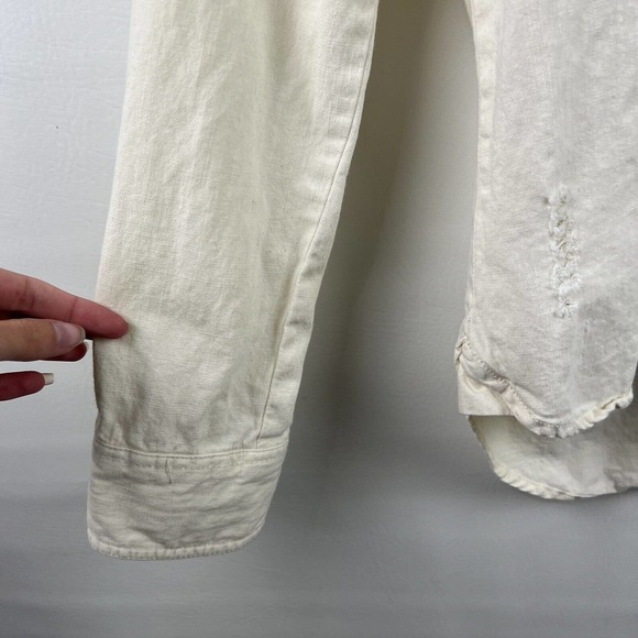 Roxy Shirt Womens Small Ivory Cream Button Up Distressed - Picture 4 of 11